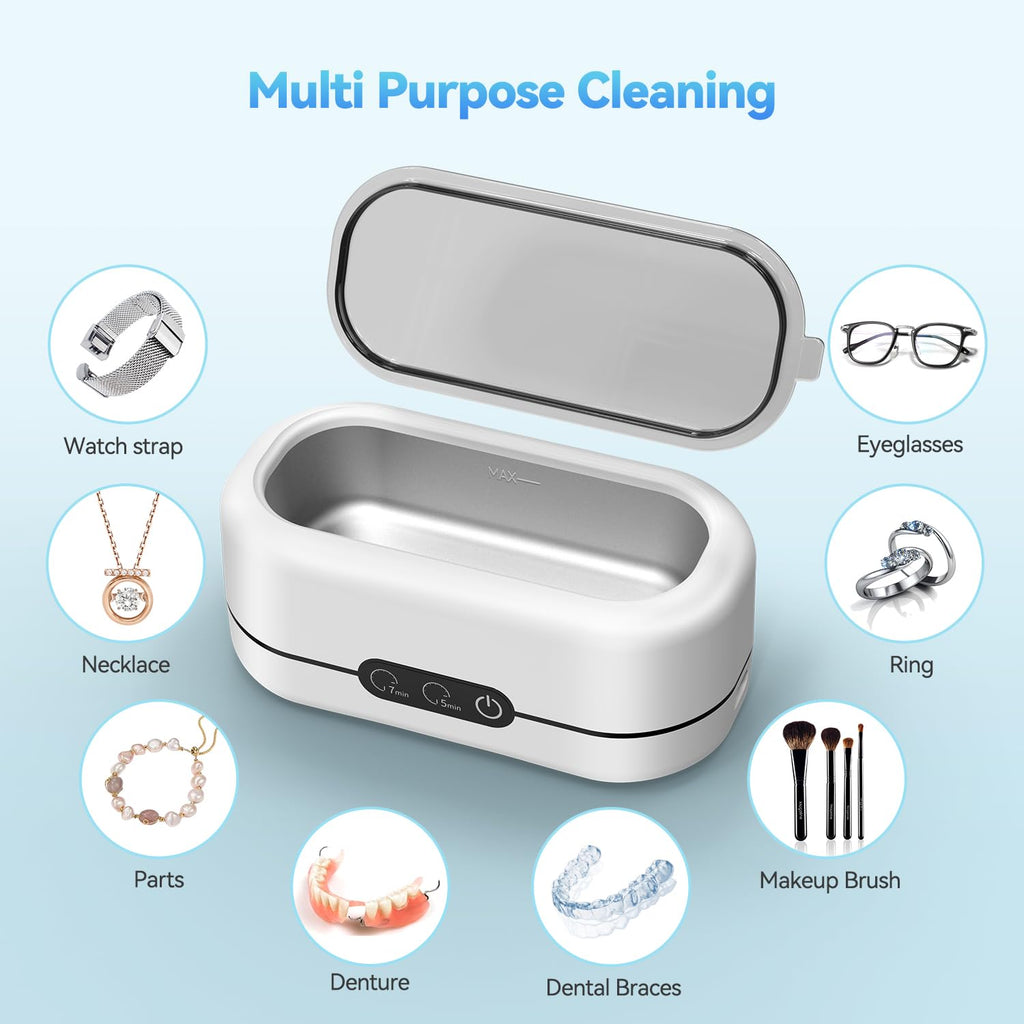BYASKZIV Ultrasonic Jewelry Cleaner, 48KHz Ultrasonic Cleaner Machine for Jewelry, Eyeglasses, Rings, Watch Strap, Dentures-Dual Cleaning Modes, 304 Stainless Steel Tank