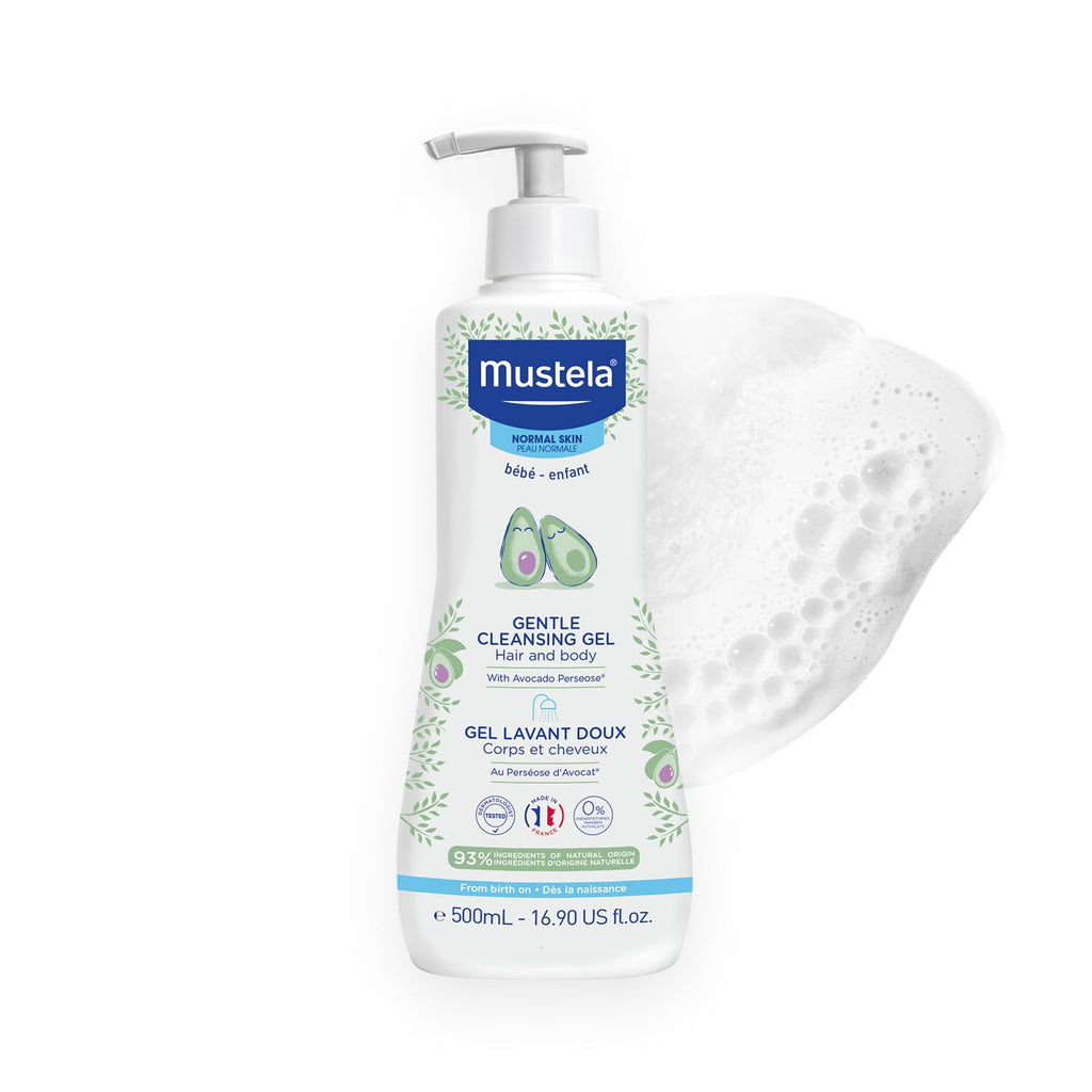 Mustela Gentle Cleansing Gel - Baby Wash for Delicate Skin and Hair - Newborn-Safe Cleanser - Crafted with Natural Avocado Perseose - Various Sizes - 16.90 fl. oz.