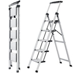 XinSunho 5 Step Ladder, Retractable Handgrip Folding Step Stool with Anti-Slip Wide Pedal, Aluminum Stool Ladders 5 Steps, 330lbs Safety Household Ladder