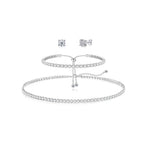 HAXIYA Tennis Necklace Set for Women Crystal Bracelet Imitation Diamond Earrings Wedding Jewelry for Bride Sterling Silver Plated Jewelry Sets Pack of 3 Gift