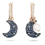 Swarovski Sublima drop earrings, Asymmetrical design, Moon, Multicolored, Rose gold-tone Finished