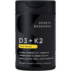 Sports Research® Vitamin D3 + K2 w/Coconut Oil - Vegan Vitamin D 2500iu (62.5mcg) & Mk7 Vitamin K 100mcg for Bone & Immune Support - Vegan Certified · Non-GMO · Soy Free - 60 Softgels