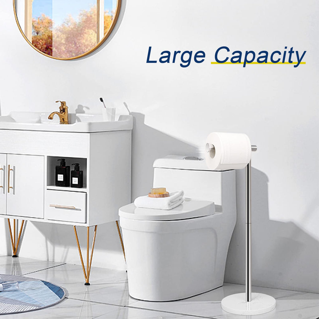 NearMoon Bath Toilet Paper Holder Stand- Modern Tissue Roll Holder Standing with Balanced Base, Rustproof Toilet Roll Holder for Bathroom/Kitchen Countertop (Chrome Finish, Marble Base)