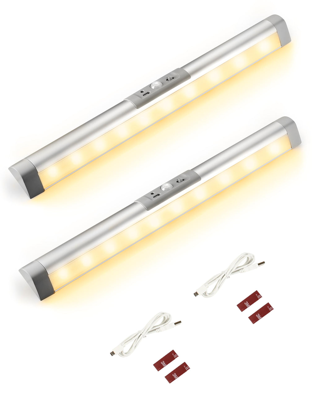 Joyzy Automatic Motion Sensor Closet Lighting with Eye-Protection Design, LED Closet Lights for Stair Step Wireless Light, Rechargeable Wardrobe Pantry Lights (2pack with Warm Lighting)