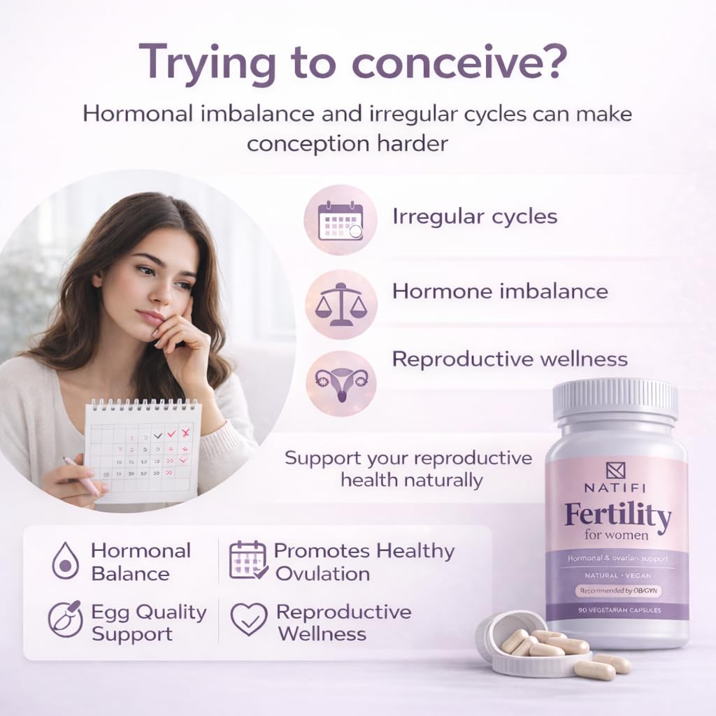 Natifi Conception Fertility Prenatal Vitamins Regulate Cycles, Balance Hormones, Aid Ovulation. Conception Multivitamin for Women. Healthier Pregnancy -60 Capsules- Folic Acid, Myo Inositol, Vitex.