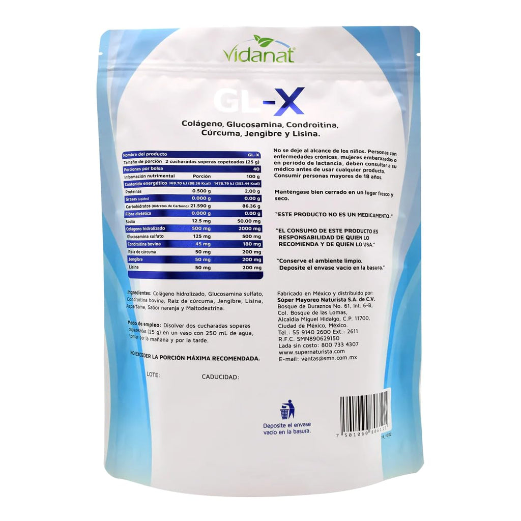 Vidanat GL-X Orange 1Kg – Joint Support with Glucosamine, Chondroitin, Turmeric Root & Collagen – Helps Mobility, Flexibility & Cartilage Health – Orange Flavor