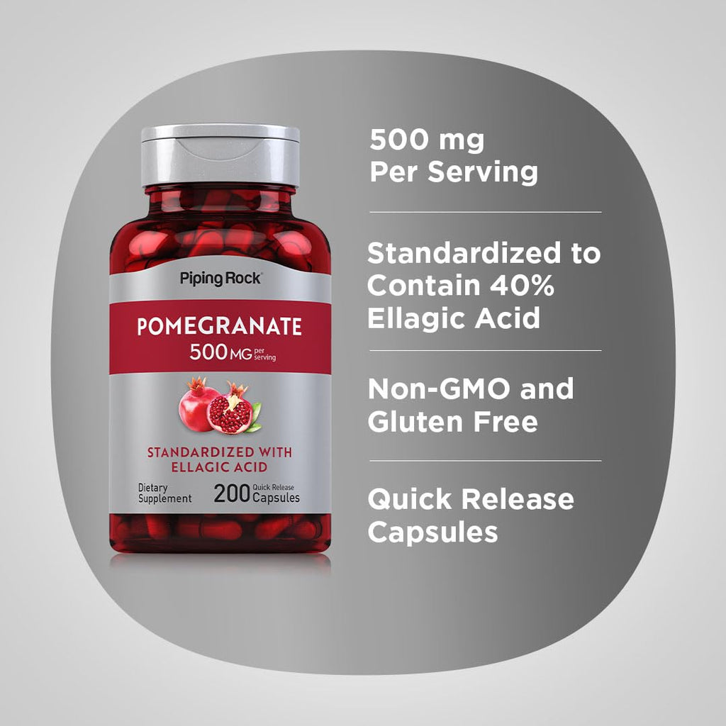 Piping Rock Pomegranate Extract Capsules | 500 mg | 200 Count