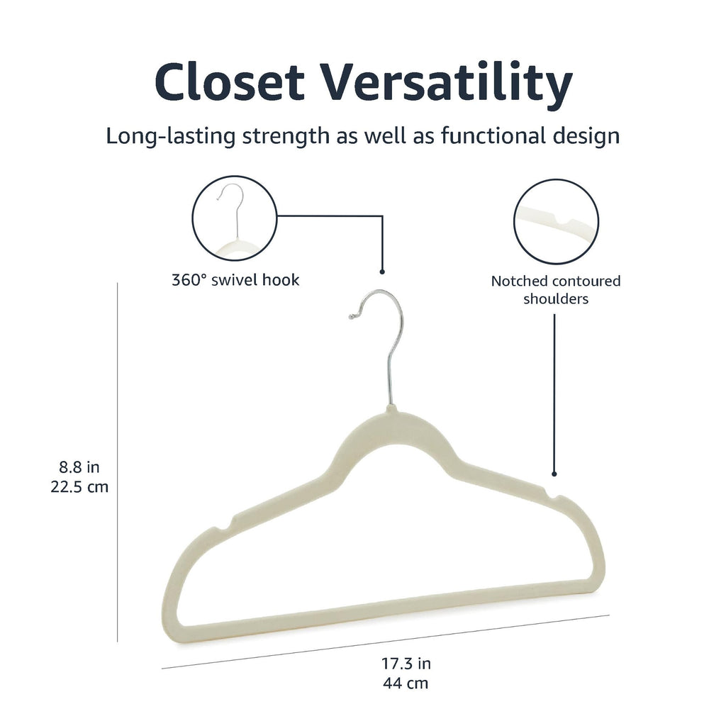 Amazon Basics Slim Velvet Non-Slip Space Saving Suit Clothes Hangers, Closet Organizer, Ivory/Beige, 30-Pack