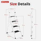 HBTower Step Ladder, Folding Step Stool for Adults with Anti-Slip Pedal, 330 lbs Capacity for Kitchen, Home, White