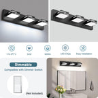 LKHF LED Modern Bathroom Vanity Light Fixtures, Dimmable Matte Black Vanity Lights for Bathroom Lighting Fixtures Over Mirror, with 360° Rotatable Acrylic Heads 3-Light 22-inch (Cool White 6000K)
