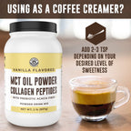 MCT Oil Powder with Acacia Fiber & Collagen Peptides – Prebiotic Collagen Protein, 10g MCTs from Coconuts, Sugar Free Keto Coffee Creamer – Grass Fed, Vanilla Flavor, Non-GMO, Gluten Free, 32 oz