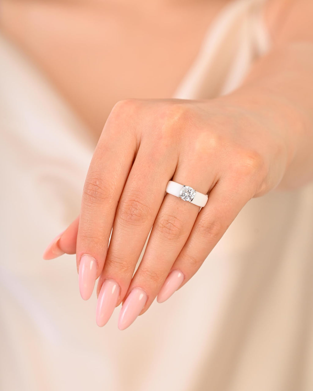 Rinfit Silicone Ring with Stone, Round Cut CZ - Pack: A, Wht/Sil, Size 7