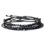 Mezcla Vida 3 Pcs Handmade Women's Stackable Bracelet Set, Adjustable Rope Bracelets Bracelets with Hematite and Glass Beads (black)