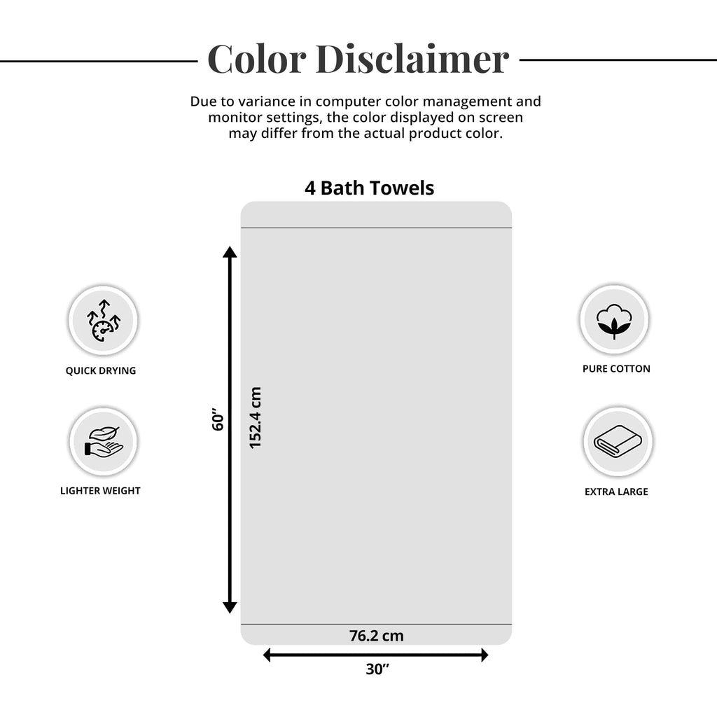 Tens Towels 4 Piece Extra Large Bath Towels 30 x 60 Inches, White