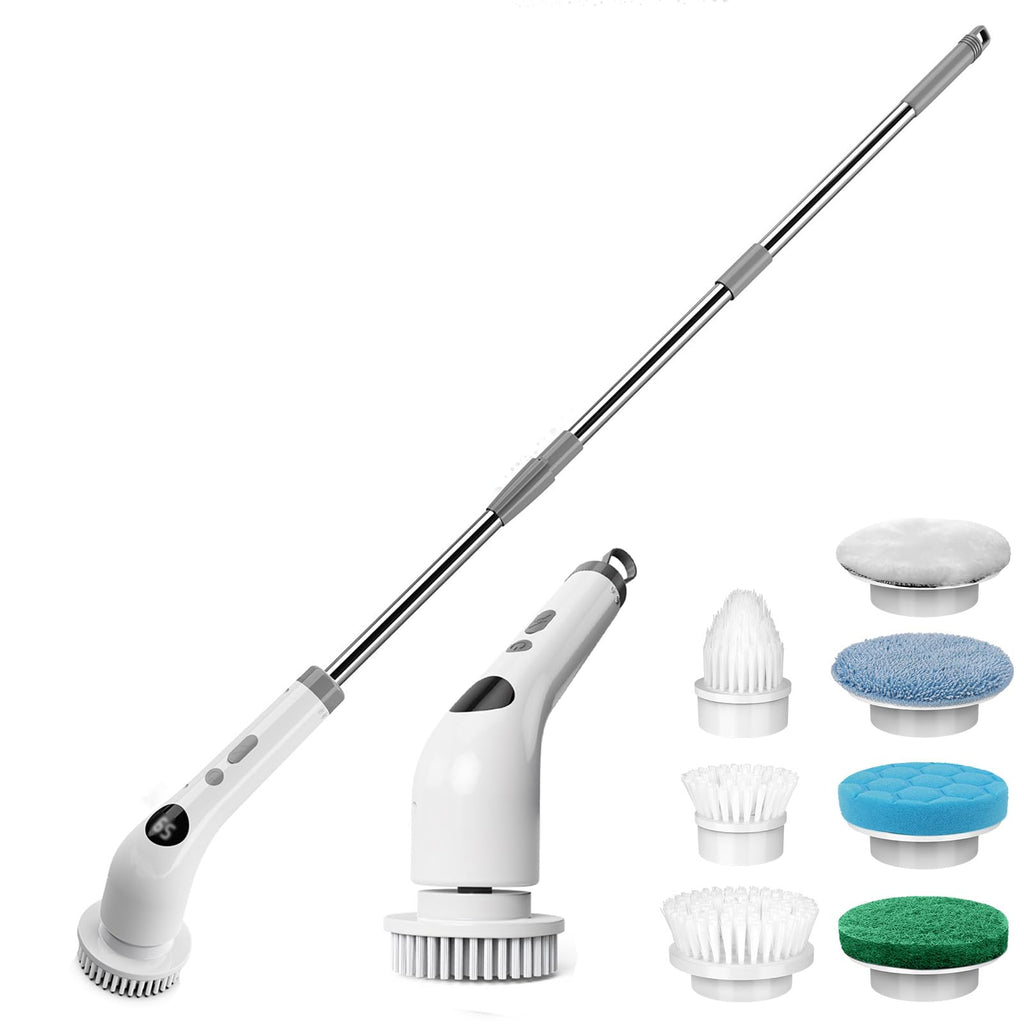 qimedo Electric Spin Scrubber, Rechargeable Handheld Electric Scrubber for Cleaning, Cordless Power Dish Scrubber with 7 Brushes for Bathtub Grout Tile Floor