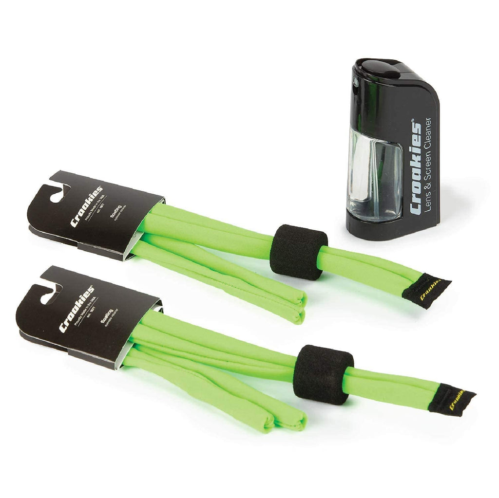 Croakies Lycra Suiters Floater Glasses Strap and Glasses Cleaner Kit, Neon Green Two-Pack