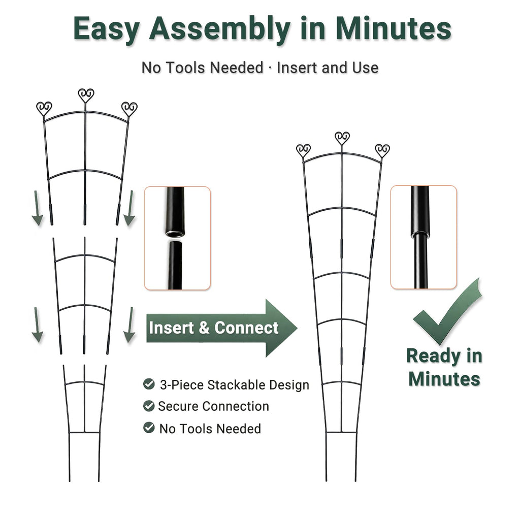 46.6" Tall Plant Trellis for Climbing Plants Indoor Outdoor, Durable Metal Trellis for Potted Plants, Adjustable Climbing Plant Support for Vines, Clematis, Morning Glories, Ivy, Black, 2 Pack