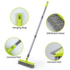 Floor Scrub Brush 2 in 1 Scrape and Stiff Bristle Deck Brush for Cleaning Concrete, Patio, Garage, Kitchen, Carpet and Bathroom 57" Long Handle