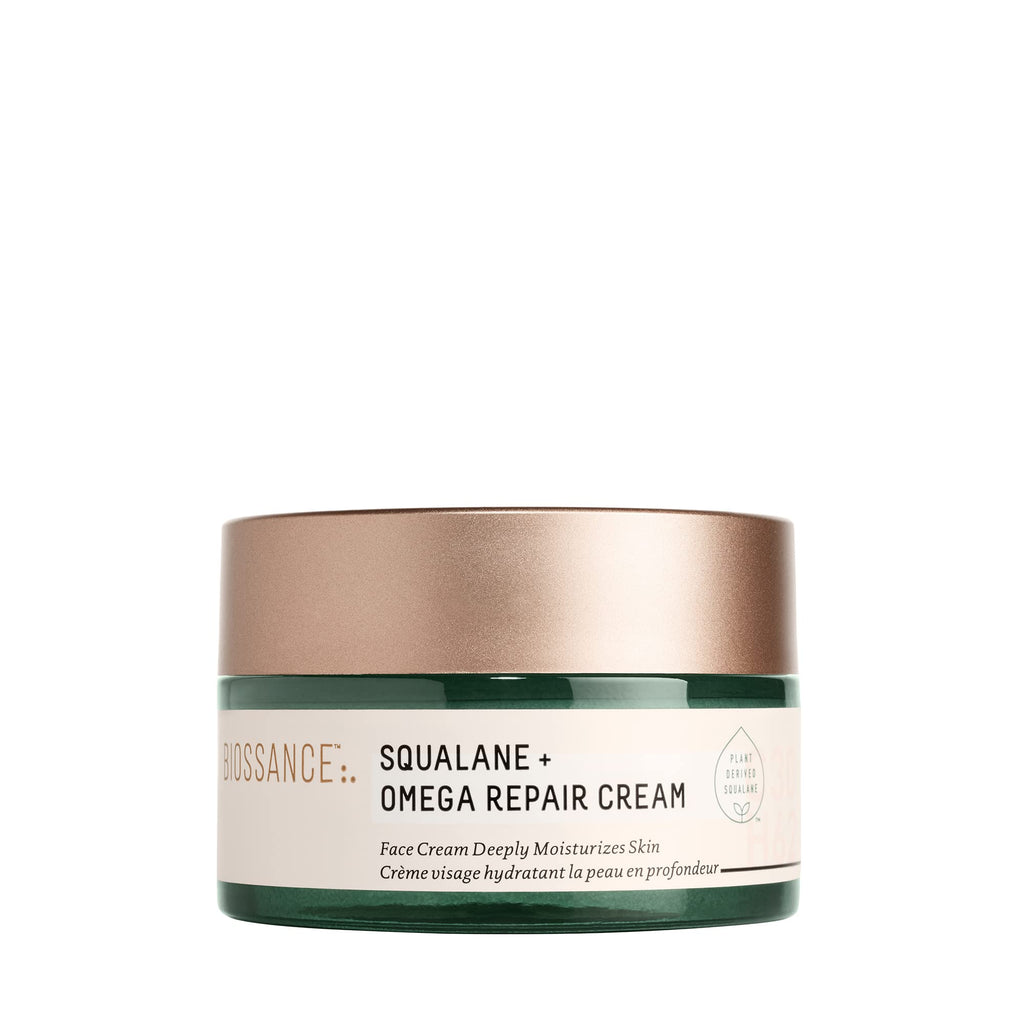 BIOSSANCE Squalane + Omega Repair Cream - Ultra-Moisturizing Face Cream - Skin Care with Hyaluronic Acid, Ceramides, Squalane - Ideal for Dry & Sensitive Skin, Intense Hydration Moisturizer - 1.7oz