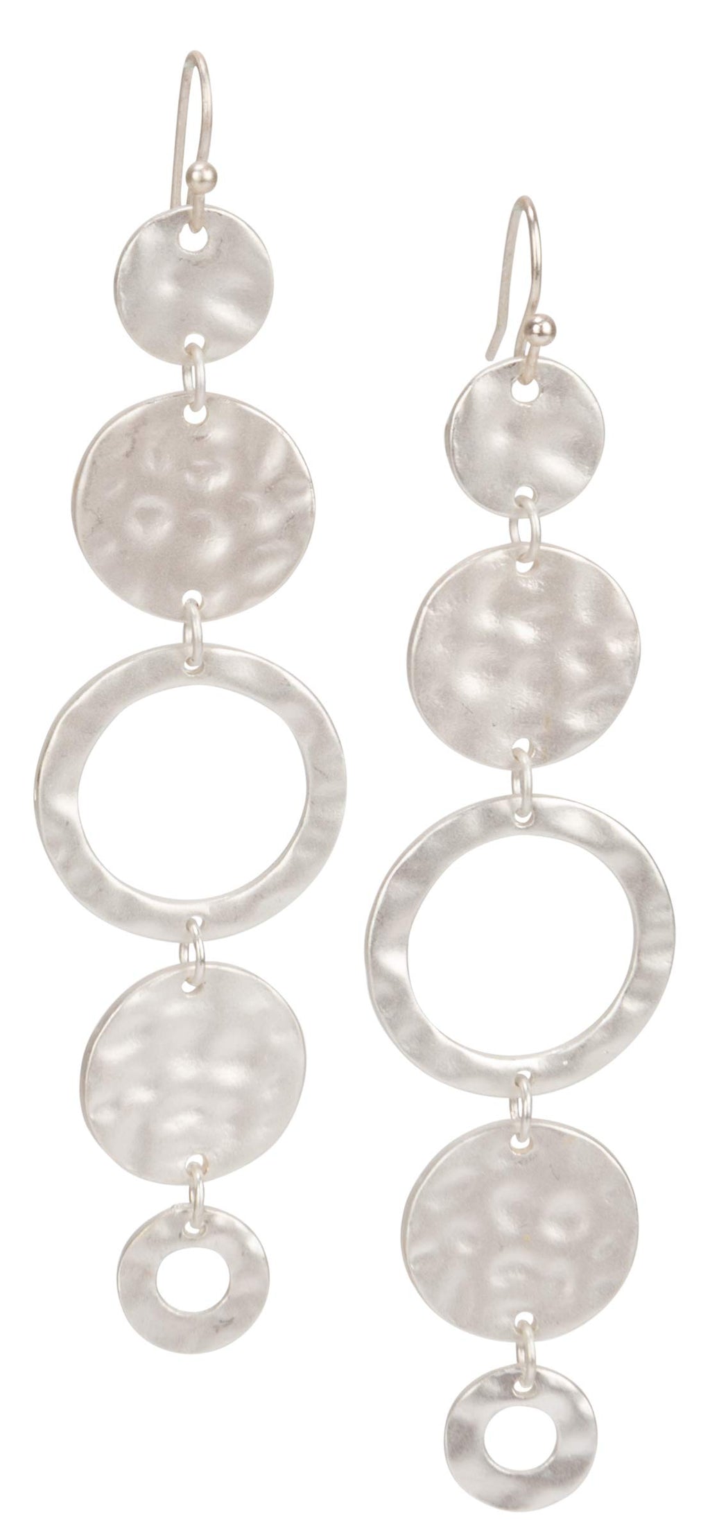 SPUNKYsoul Handmade Matte Textured 5 Circle Earrings or Women (Silver)