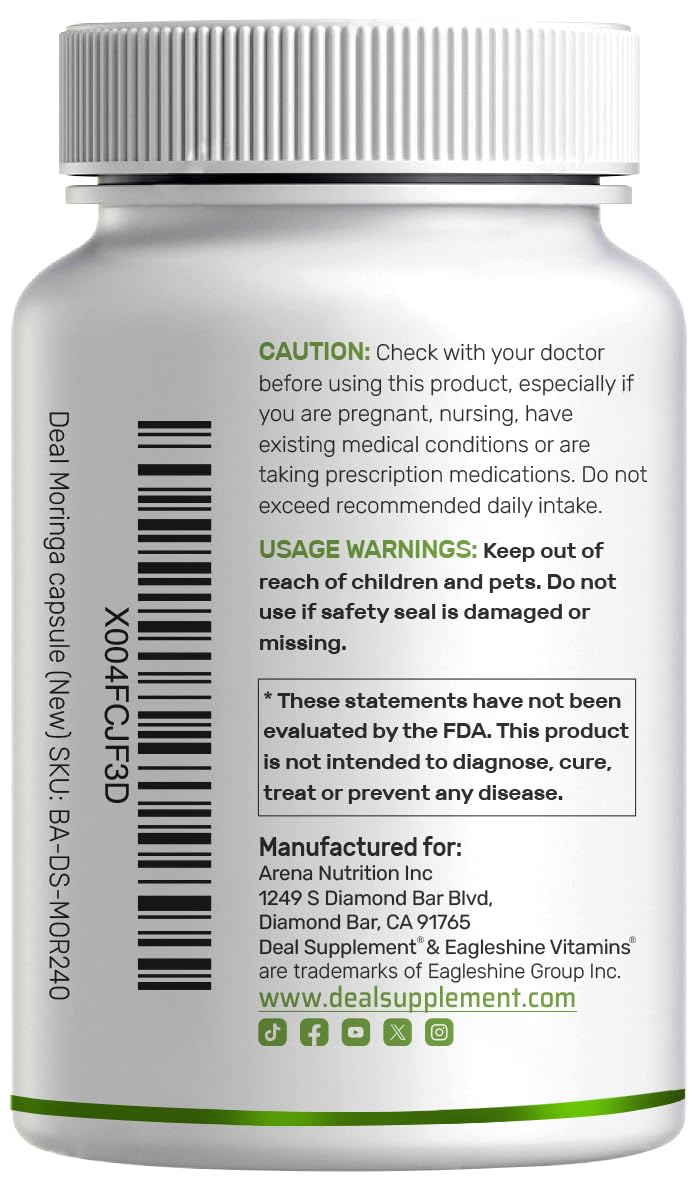 Moringa Capsules 240 Capsules – 4 Month Supply – Maximum Potency Pure Moringa Leaf Extract – Complete Green Superfood Supplement for Energy, Skin & Immune Health Support*