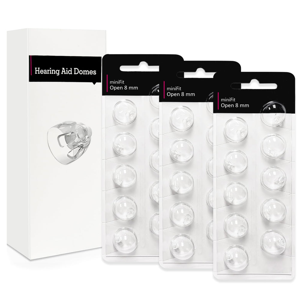 Open 8mm-Hearing Aid Domes for Oticon Minifit, Oticon Hearing Aid Supplies, Replacements Parts Accessories Universal Oticon Domes for Hearing Aids Cleaning Kits (30 Pcs)