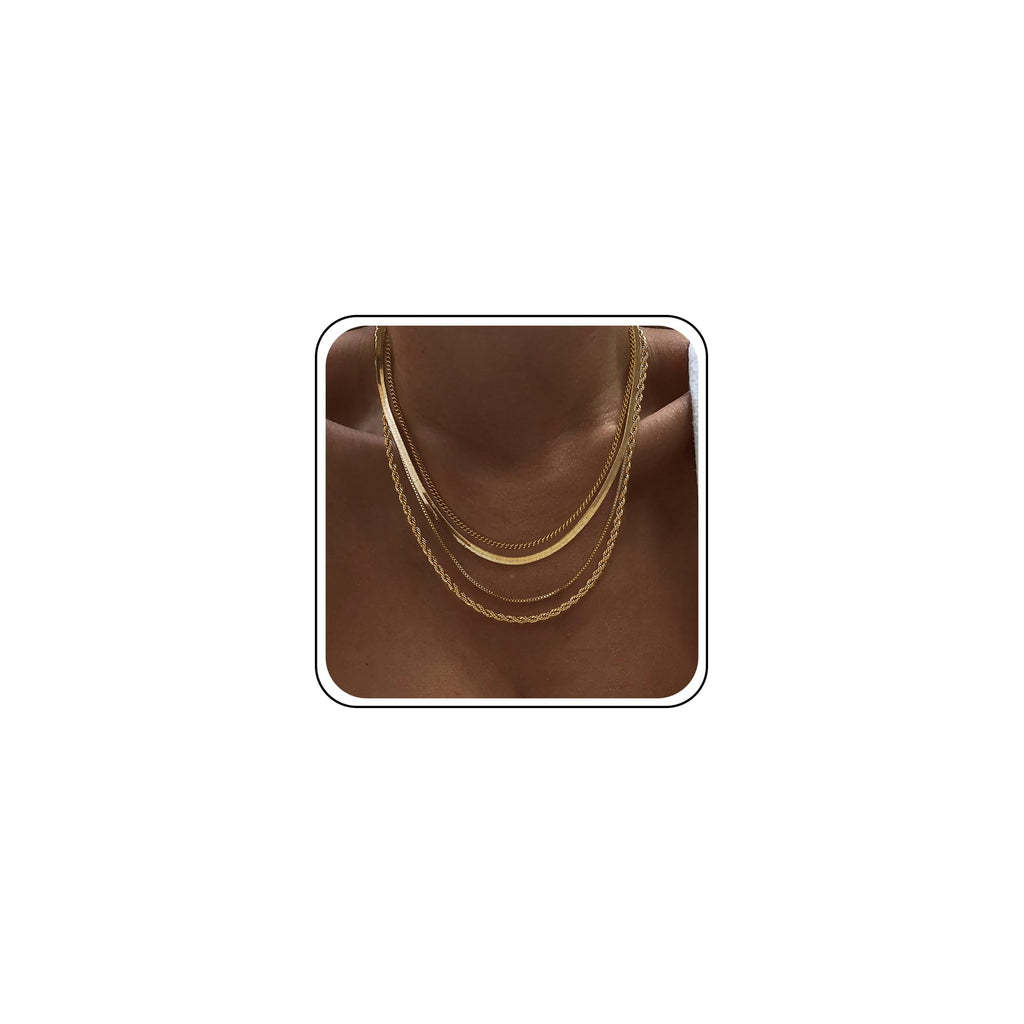 Tewiky Layered Necklaces for Women 14k Gold Plated Chain Necklace Set