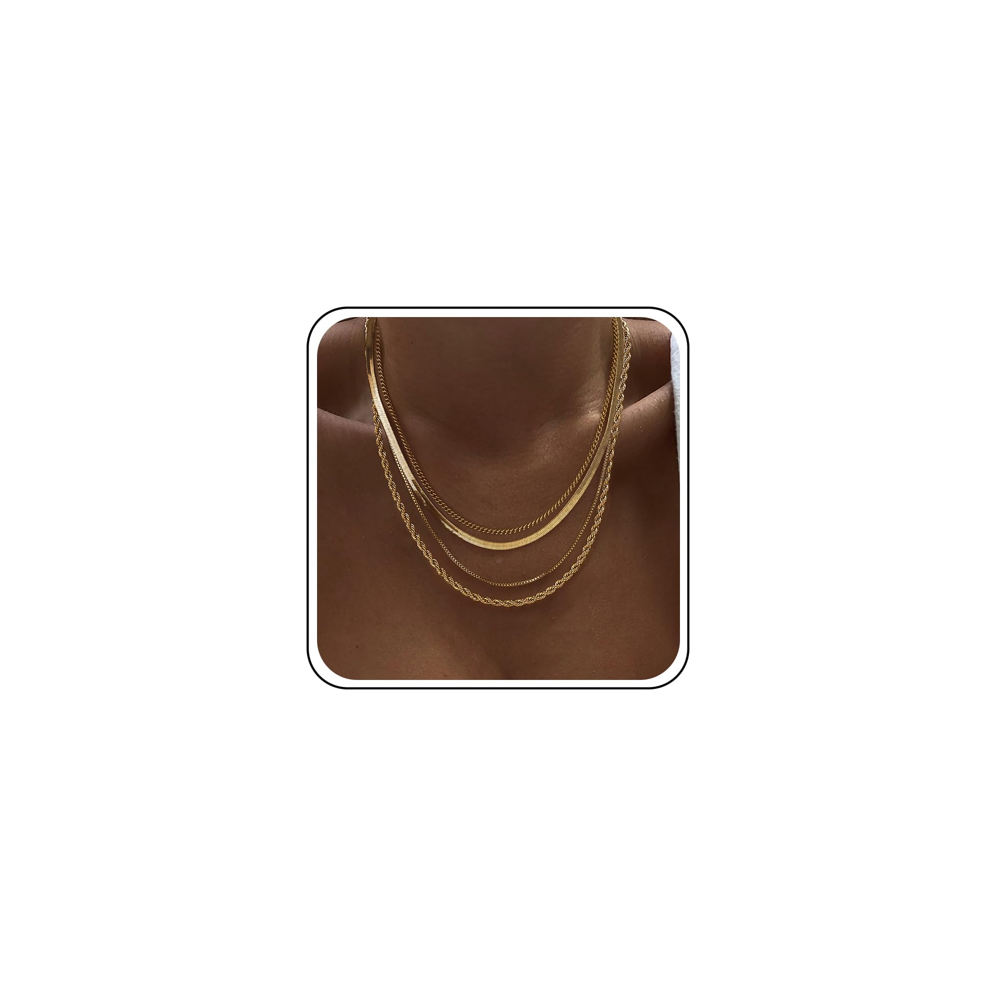 Tewiky Layered Necklaces for Women 14k Gold Plated Chain Necklace Set