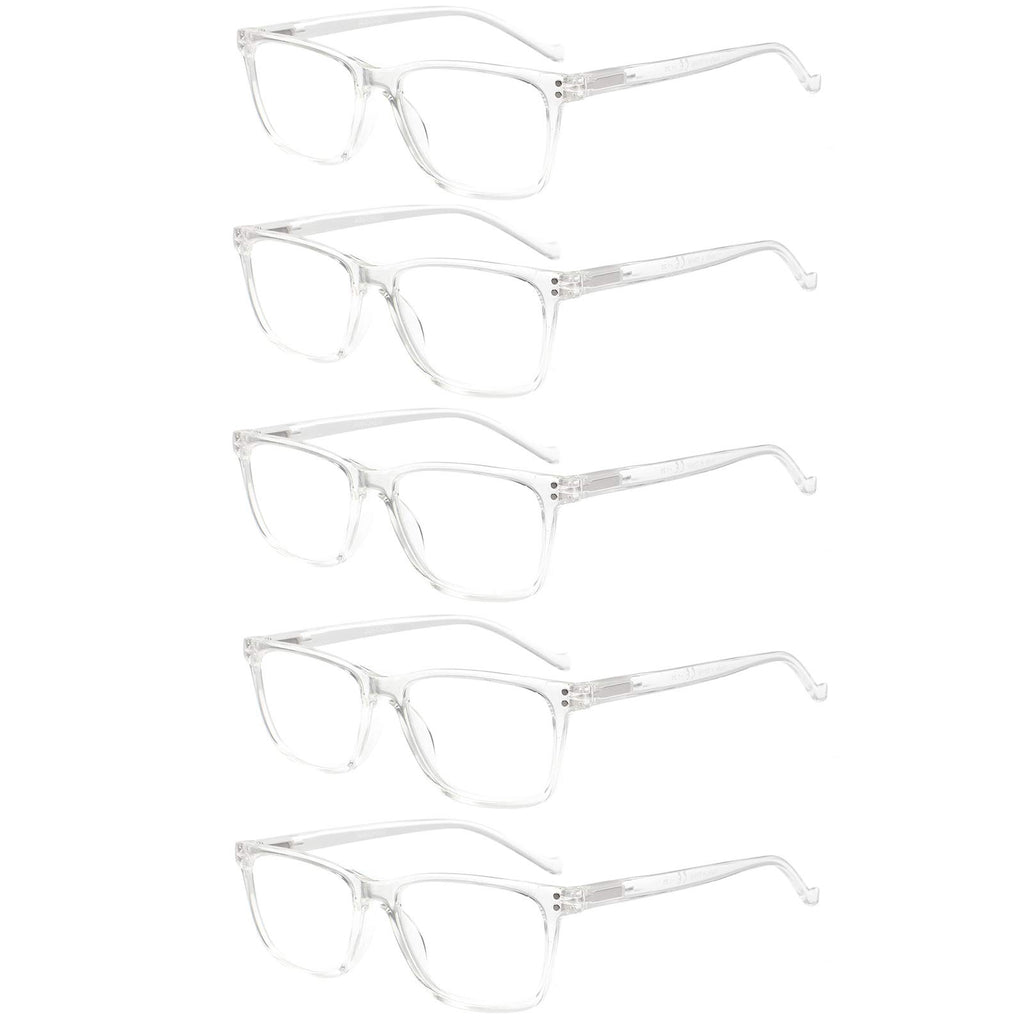 5 Pack Reading Glasses Men Women Spring Hinges Comfortable Glasses for Reading (5 Clear, 1.50)Medium