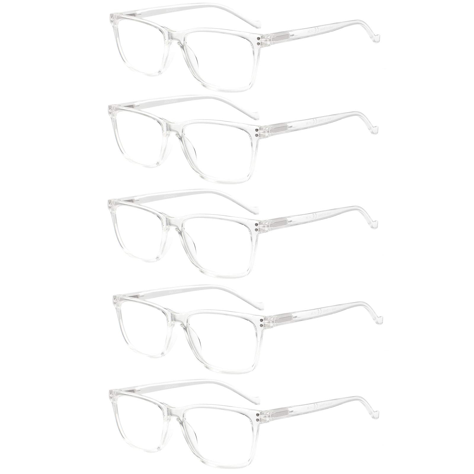 5 Pack Reading Glasses Men Women Spring Hinges Comfortable Glasses for Reading (5 Clear, 1.50)Medium