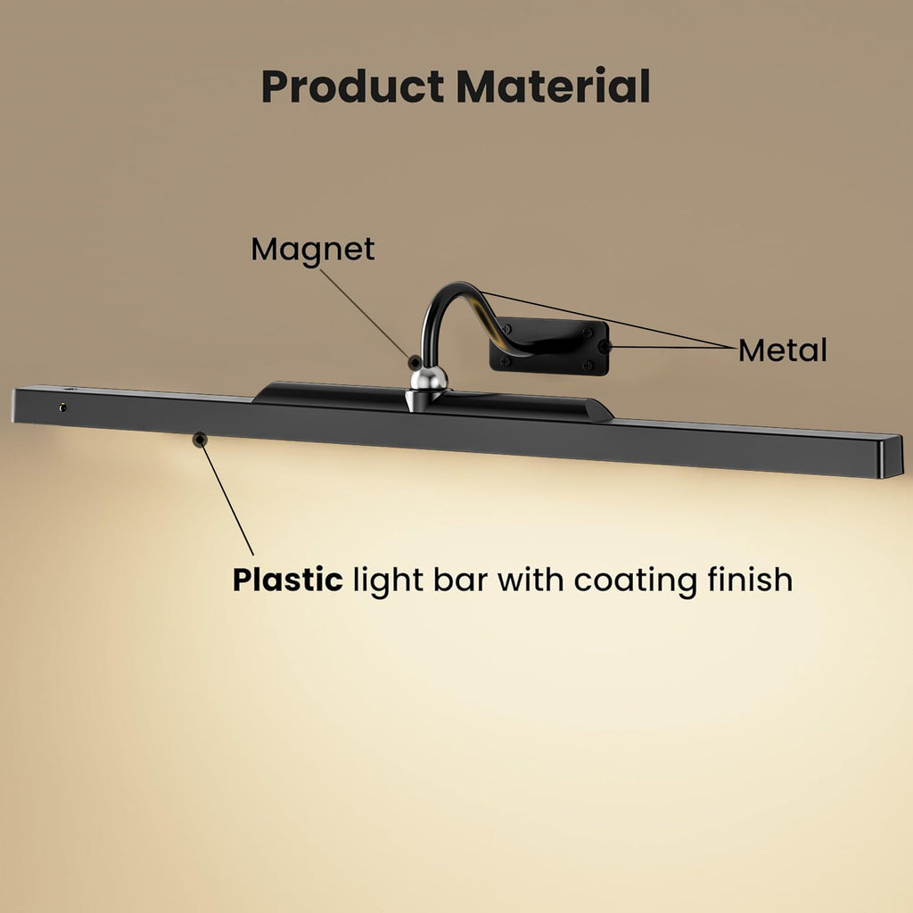 Craftersmark 24 Inch Picture Light - Black 6000mAh Battery Operated Wireless Wall Sconce with Remote & Timer for Paintings, Gallery, Mirror & Artwork