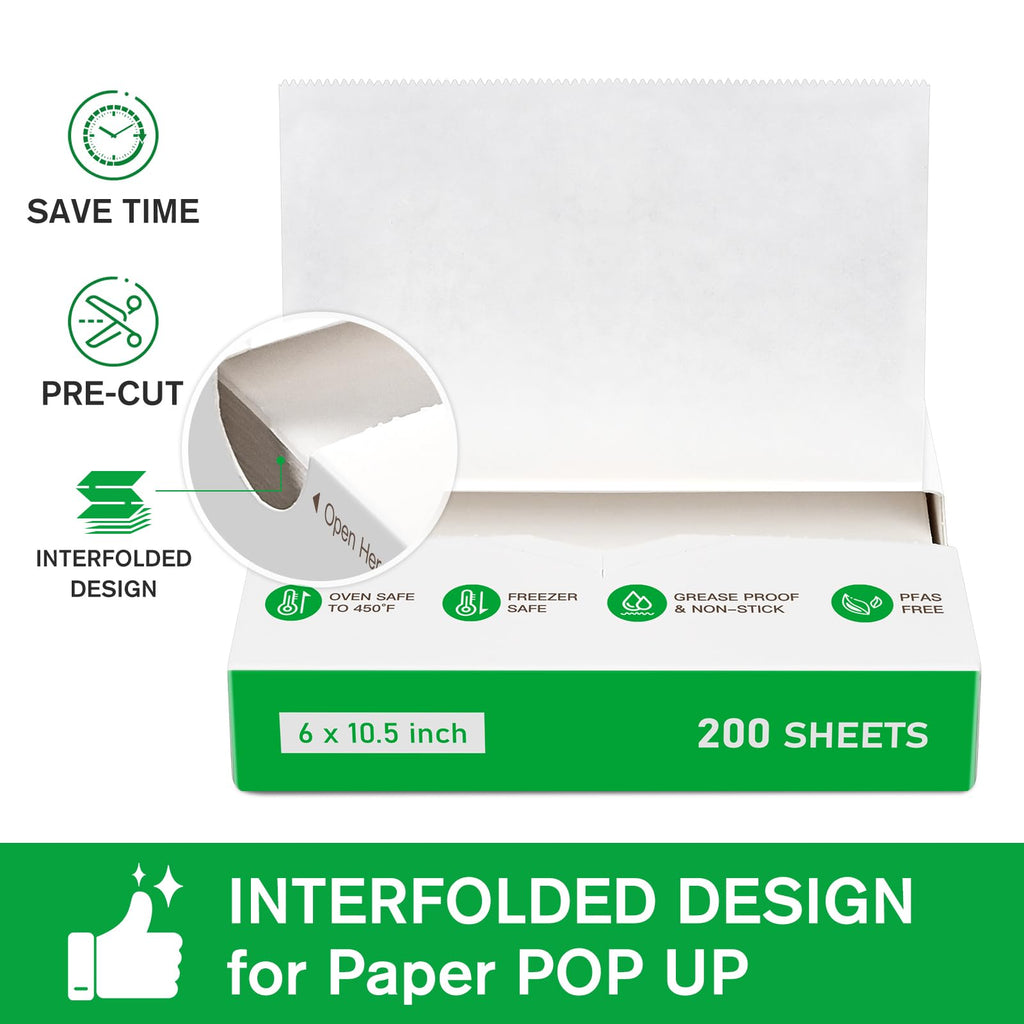 EcoDispose Precut POP UP Deli Paper Sheet, 200 Pack, 6" x 10.5", White