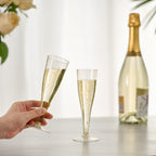JOLLY CHEF Plastic Champagne Flutes 4.5 oz 100 Pack Gold Glitter Glasses