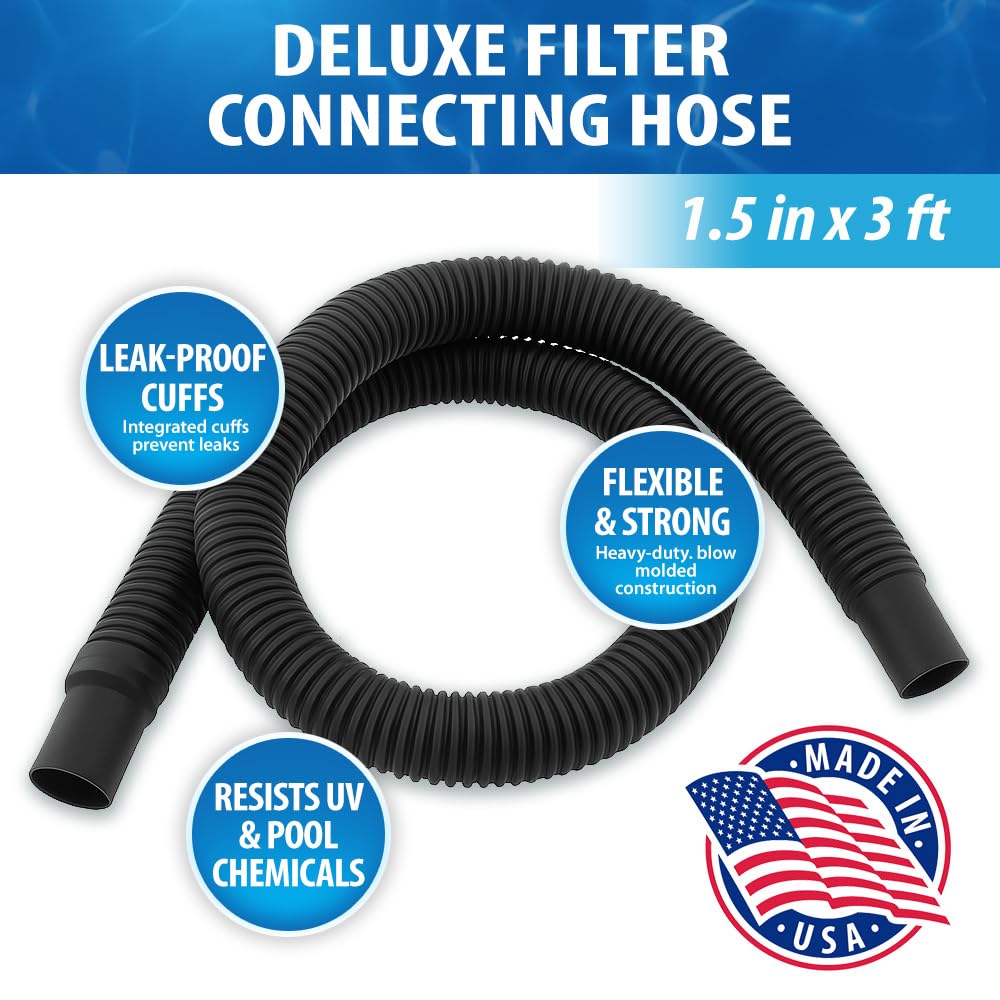 JED Pool Tools Premium Pump & Filter Hose, 1-1/2 in. x 3 ft, Black, Made in USA (60-345-03)