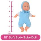 12 inch Realistic Baby Doll with Soft Body and Vinyl Head, Arms, and Legs, Beautiful Soft Baby Doll Dressed in a Matching Onesie and Hat – Packaged in a Gift Box– Ideal Size for Toddlers, Boys, Girls