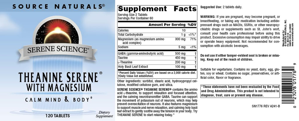 Source Naturals Serene Science L-Theanine with Magnesium and GABA - 120 Tablets