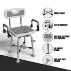 360° Swivel Shower Chair for Elderly and Disabled 400lbs Heavy Duty Bathing Transfer Stool with Armrests & Backrest Adjustable Height Bath Chair for Inside Shower Standard Bathrooms & Bathtubs Gray