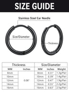 FaithHeart Stainless Steel Black Huggie Hoop Earrings for Men 10mm