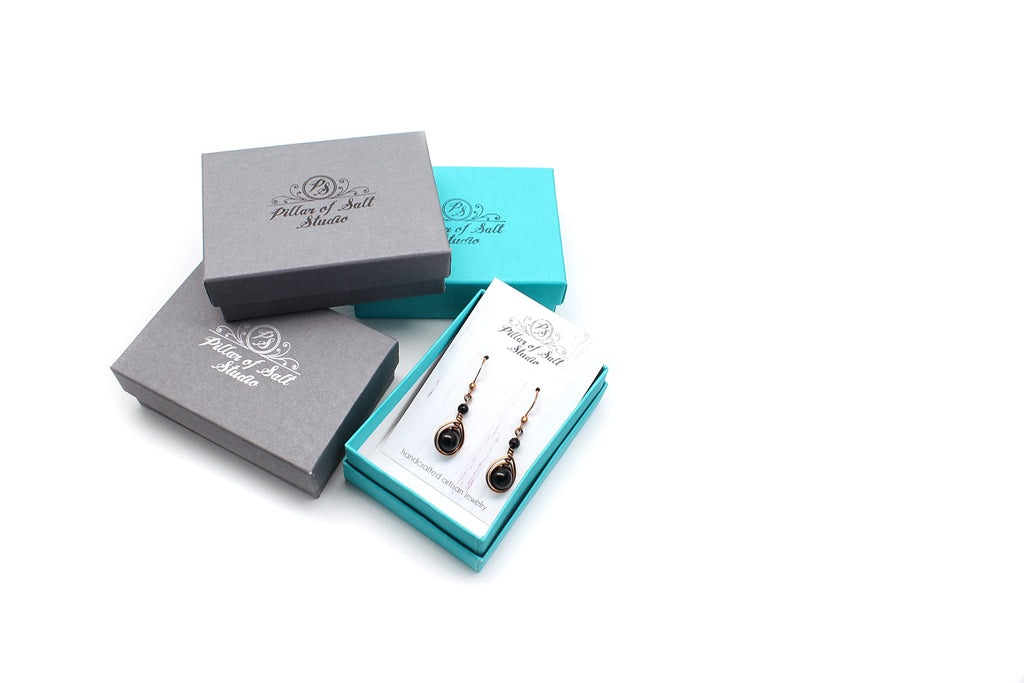 Pillar of Salt Studio Handcrafted Solid Copper Earrings Black Onyx Gemstone