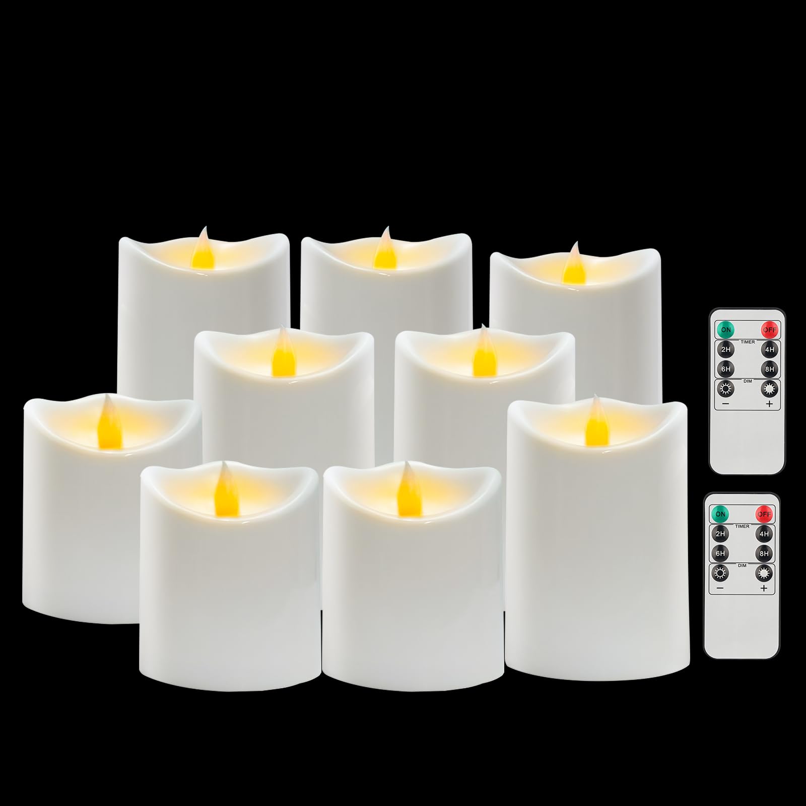 antizer Flameless Candles Set of 9 Plastic LED White Pillars with 2 Remotes & Timer, Battery Operated Outdoor Decor for Garden Patio, Wedding & Home Festival (White - 3" D x 9 Pack)