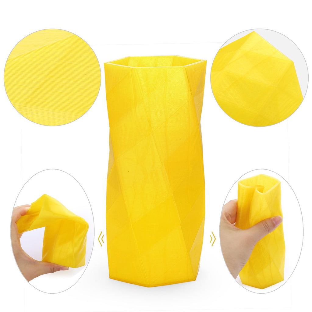 AMOLEN 3D Printer TPU Filament 1.75mm, Transparent Yellow, 0.8KG/1.8LBS +/- 0.03 mm, Includes Sample Wood Filament & Shining Gold Filament.