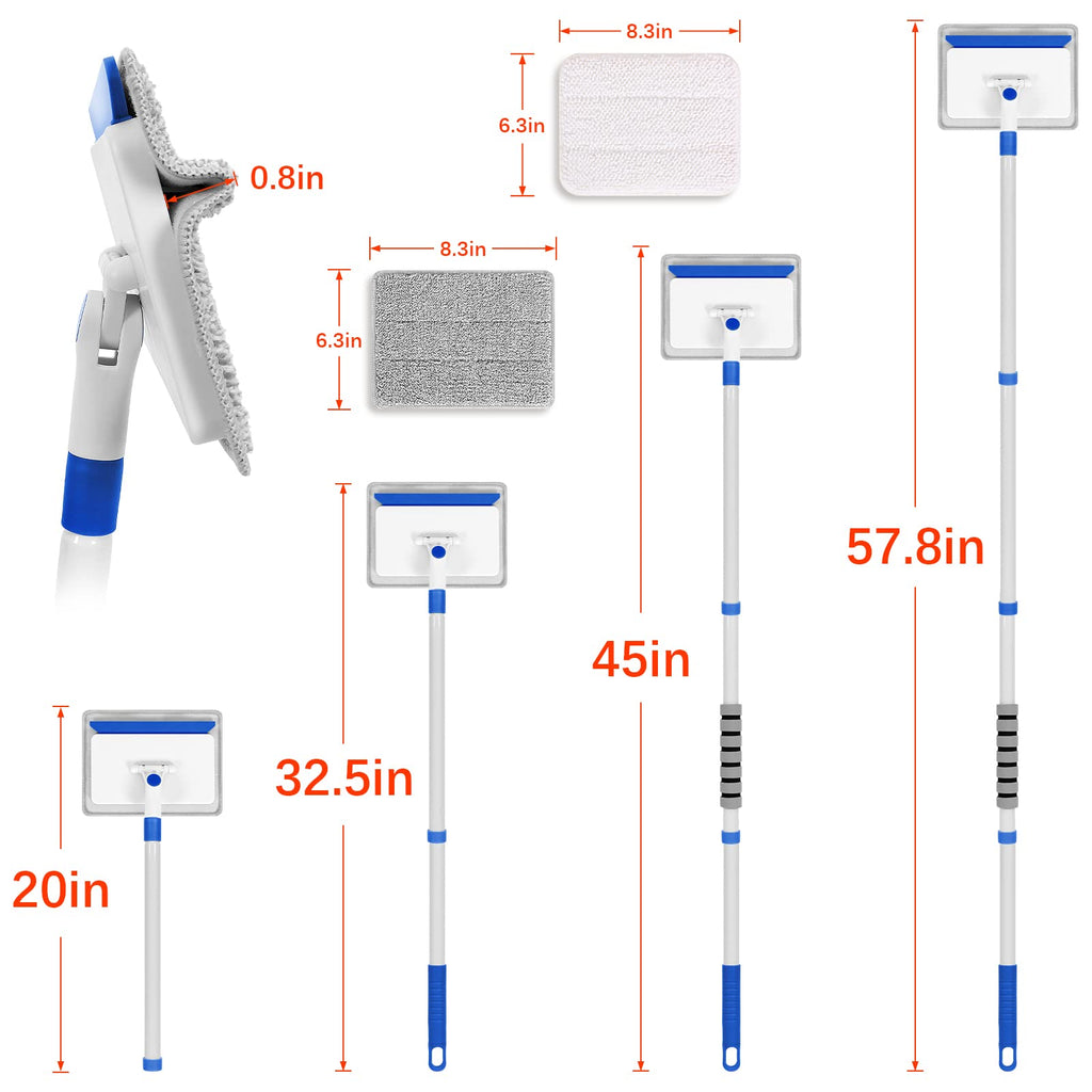 Baseboard Cleaner Tool with Handle, Wall Cleaner with Extendable Long Handle ,Door Frame Cleaning Tool Including 4 Reusable Cleaning Pads. Quick Clean Baseboard Cleaning, Ceiling and Wall.