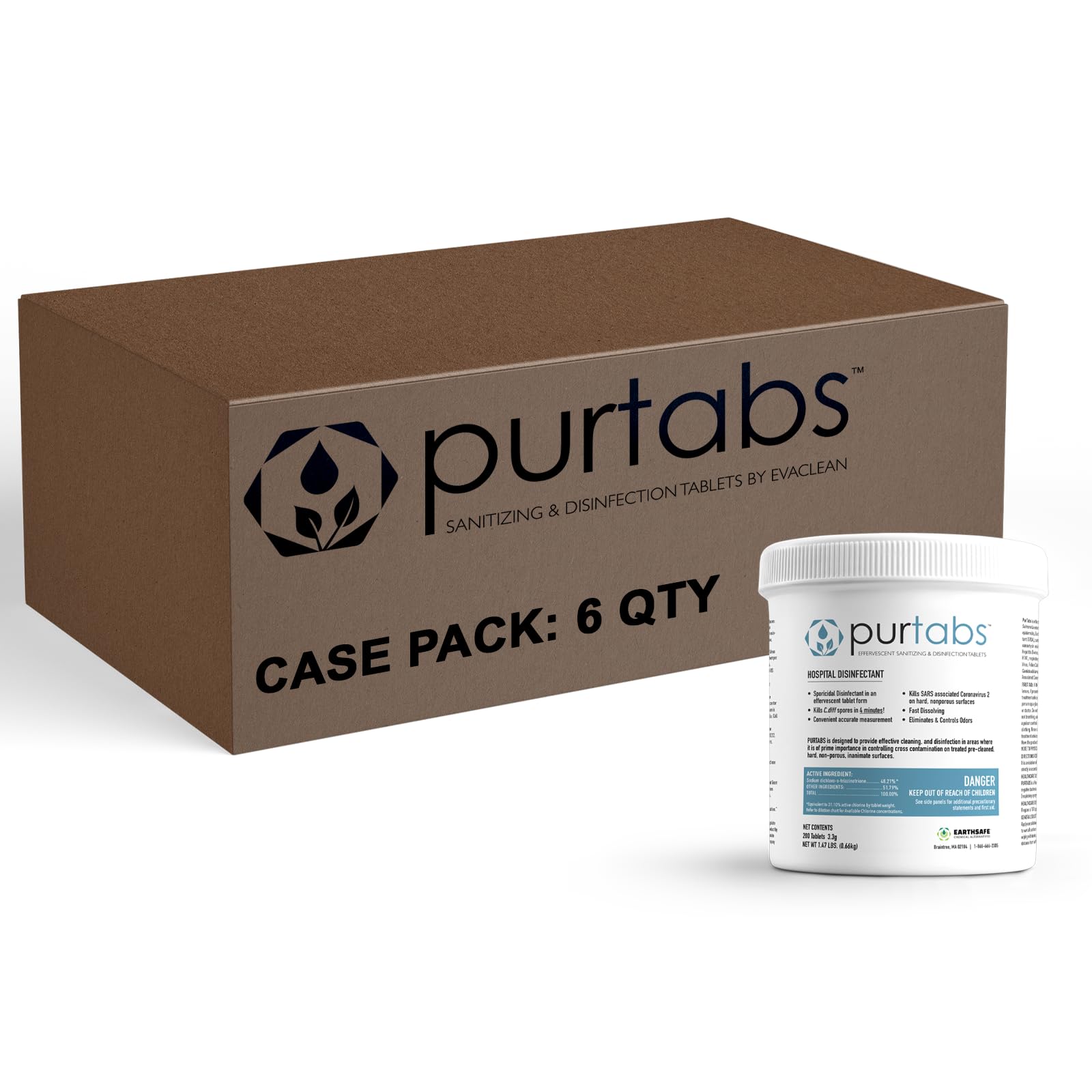 PurTabs Disinfectant Tablets, NSF D2 Certified Food Safe, Hypochlorous Acid Commercial Kitchen & Surface Sanitizer, Kills Norovirus & C. Diff Spores, EPA Registered, Pack of 6