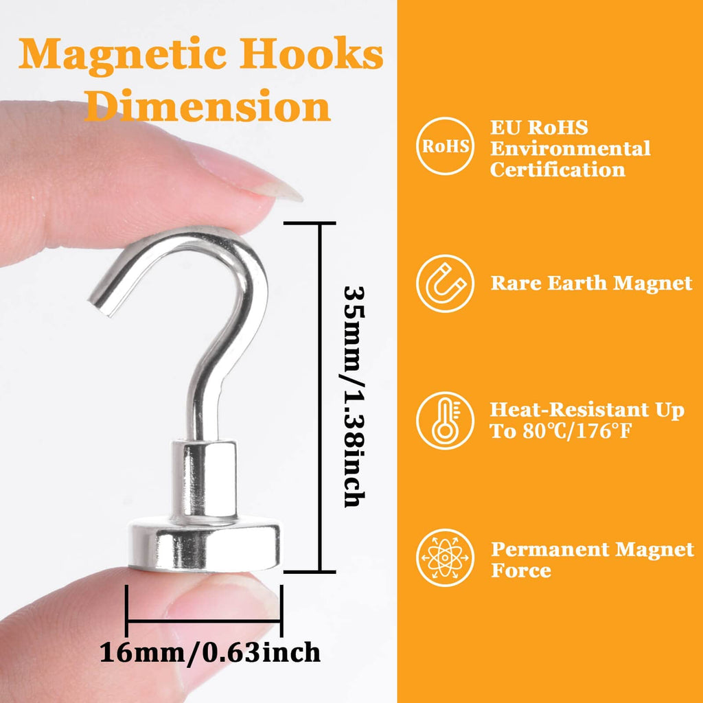 30Pcs Super Strong Magnetic Hooks, 25lbs Magnetic Hook Heavy Duty for Hanging, Rare Earth Neodymium Magnet Hooks, for Cruise Ship Camping Grill Kitchen Fridge Garage Wall
