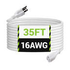 BN-LINK 35ft Outdoor Extension Cord, 3-Prong, 16 Gauge General Purpose Power Cord, Grounded Plug, White, for Landscaping & Holiday Decorations, Home & Office, 13A, ETL