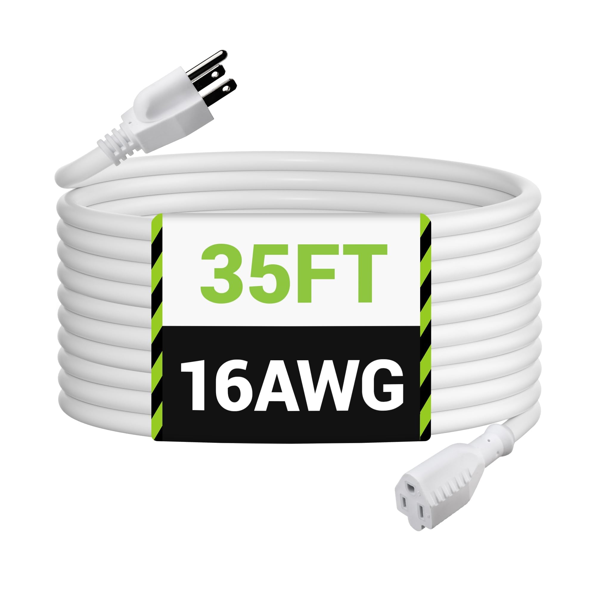 BN-LINK 35ft Outdoor Extension Cord, 3-Prong, 16 Gauge General Purpose Power Cord, Grounded Plug, White, for Landscaping & Holiday Decorations, Home & Office, 13A, ETL