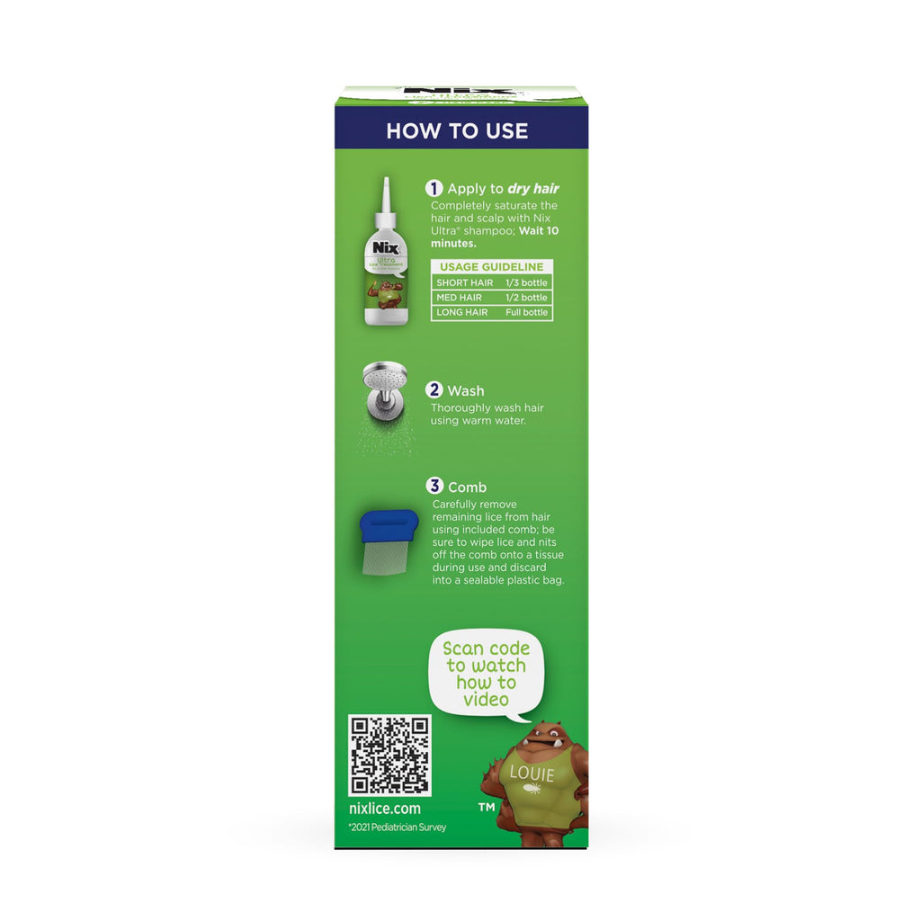 Nix Ultra Superlice Treatment, All-in-One Shampoo, 4 Fl Oz & Lice Removal Comb