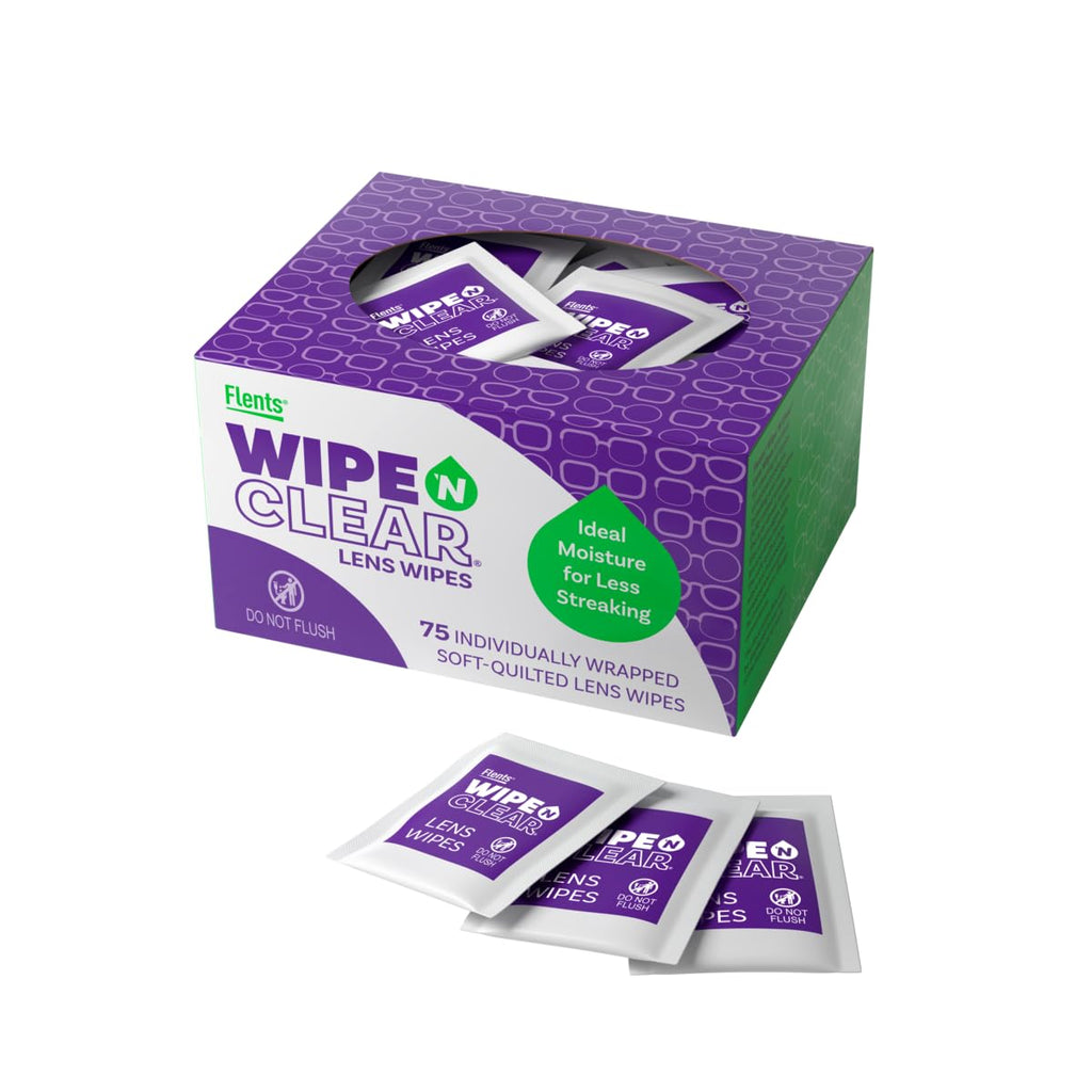 Flents Wipe 'N Clear Lens Cleaning Wipes, Pre-Moistened, Gentle Cleaning, AntiStreak, Fast Drying, 4 Portable Boxes Of 75, 300 Count, Individually Wrapped for Travel & Convenience, Made in the USA