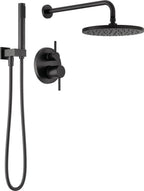 Delta Modern 14 Series Round Rain Shower System Faucet Set, Rainfall Matte Black Shower Head and Handle Set, Valve Trim Kit, 10 Inch, Matte Black 342702-BL