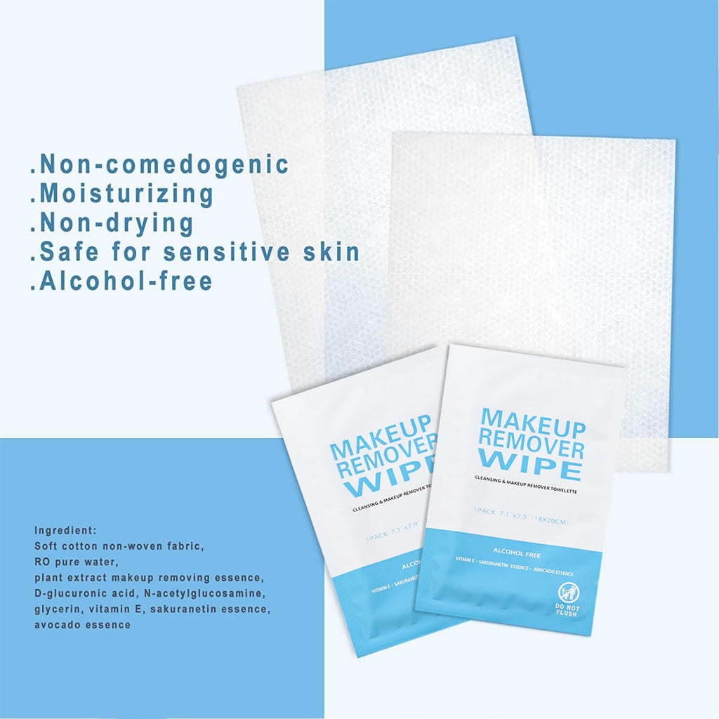 100 Pack Individual Makeup Remover Wipes Bulk,Individually Wrapped Face Cleansing Wipes, Travel Makeup Remover Cloth for Travel Hotel Skin Care Face Cleansing